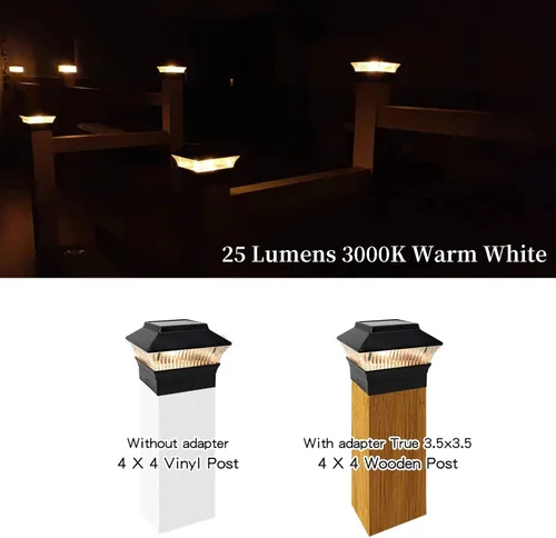 Miniatura 3 de Luces solares para tapa de poste (paquete de 2) – LED blanco cálido de 25 lúmenes, se adapta a 3.5 x 3.5 pulgadas y 4 x 4 pulgadas de madera/vinilo