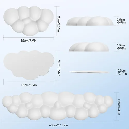 Miniatura 2 de TECKNET Cloud - Juego de reposamuñecas para teclado, reposamuñecas Cloud con base antideslizante, almohadilla de muñeca de cuero PU para teclado