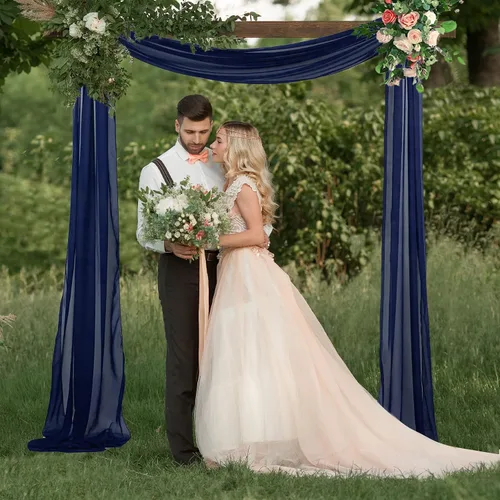 Miniatura 2 de Tela para arco de boda, azul marino, 20 pies, 2 paneles de tela de gasa, arcos de boda para ceremonia, cortinas de techo, arcos de boda, arco