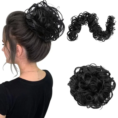 Miniatura 21 de Benehair Moño desordenado con peines con clip en moño de Juva, moño de Juva, esponjoso, ondulado, fácil de estirar, moño grande, cola de caballo