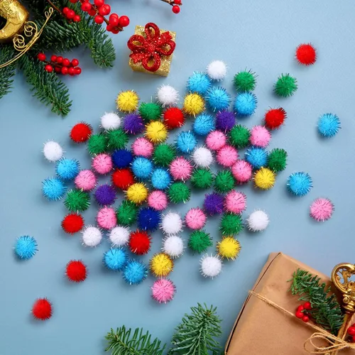 Miniatura 6 de HESTYA 500 pompones de Navidad brillantes de 0.5 pulgadas, deslumbrantes, esponjosos, pequeños pompones de fieltro con purpurina para manualidades
