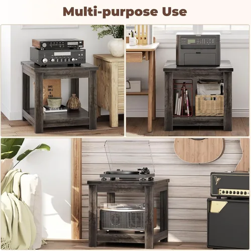 Miniatura 6 de Homieasy Mesa auxiliar, mesa auxiliar cuadrada de 20 x 20 pulgadas para sala de estar, mesa decorativa grande de madera con estante de Roble gris