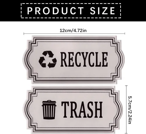 Miniatura 2 de Paquete de 4 calcomanías de reciclaje y basura, símbolo del logotipo de reciclaje y basura, calcomanías de vinilo impermeables para botes de basura