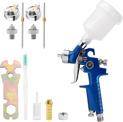Miniatura 8 de Mini HVLP Pistola pulverizadora de aire en kit, con boquillas de 0.8mm y 1.0mm y taza de 125cc, pequeño pulverizador de pintura automotriz, pistolas