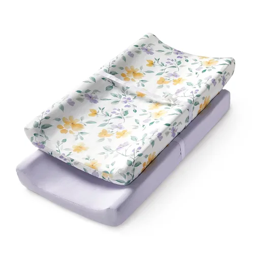 Miniatura 13 de TILLYOU Juego de funda para cambiador de pañales de material suave de jersey para niña, se adapta a almohadillas contorneadas de 32 pulgadas/34 x 16