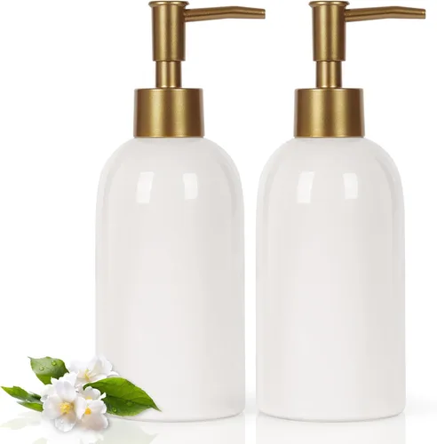 Miniatura 9 de Natheeph Dispensador de jabón de cerámica de 14 onzas, dispensador de jabón de cerámica, puede llenar líquido para baño/cocina (2 unidades, negro)