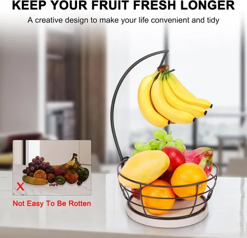 Miniatura 6 de Livabber - Frutero de encimera con colgador de plátanos, cuenco moderno de almacenamiento de frutas y verduras, con soporte de árbol de plátano