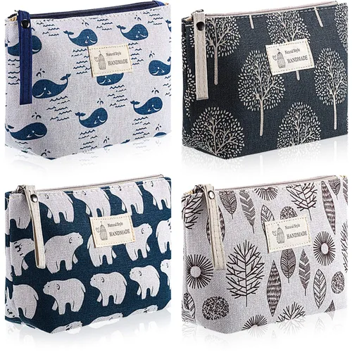 Miniatura 8 de Boao - Juego de 4 bolsas de cosméticos de lona para bolso, bolsas de maquillaje, pequeñas con cremallera, lindo organizador de viaje multifuncional