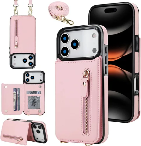 Miniatura 33 de Funda cruzada para teléfono iPhone 13 Pro Max de cuero con tarjetero, funda protectora extraíble, correa de cuero ajustable con botón, compatible