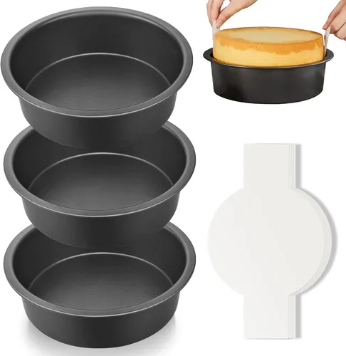 Miniatura 13 de HONGBAKE Molde redondo para hornear pasteles, 8 pulgadas, moldes para galletas poco profundos, moldes para pasteles en capas con agarres más anchos