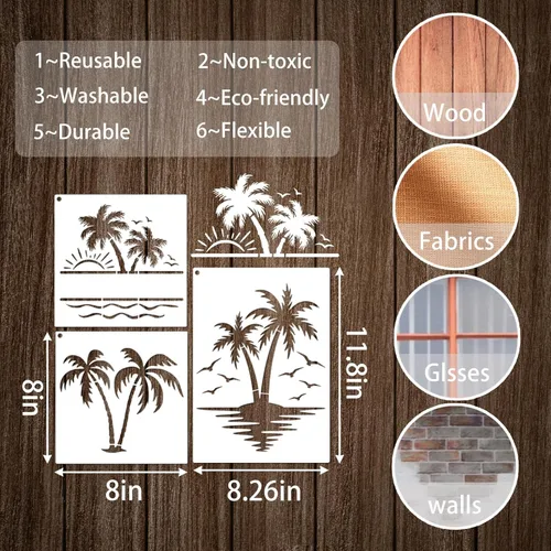 Miniatura 4 de Plantillas de Palma - Plantillas de Playa Reutilizables para Pintar sobre Madera, Lienzo, Paredes - Proyectos DIY de Verano Temáticos
