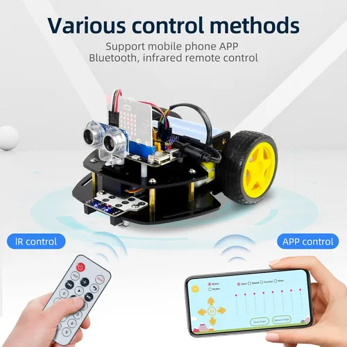 Miniatura 4 de Microbit - Kit de coche robot 2WD para Micro:bit V2 y V1.5 (no contenido), coche de codificación gráfica de código de imagen con sensor ultrasónico