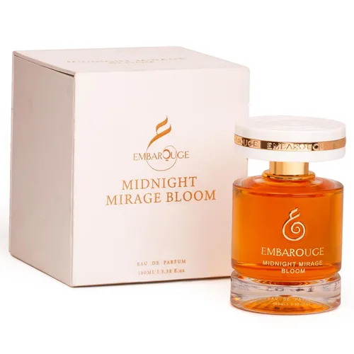 EMBAROUGE MIDNIGHT MIRAGE BLOOM Perfume para mujer | Perfume para mujeres | Nota superior cítrica | 100 ml | 3.4 fl oz | Fragancia ámbar y fougère |