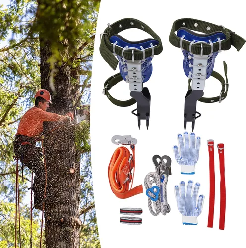 Miniatura 4 de Juego de picos de escalada de árboles, estacas ajustables de acero inoxidable para escalada de árboles con cinturón de arnés y correa trasera
