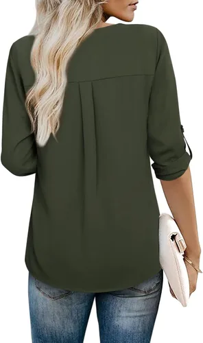 Miniatura 3 de Youtalia Blusas para mujer, elegantes, informales, de negocios, manga 3/4, de gasa, cuello en V, camisas de trabajo y oficina