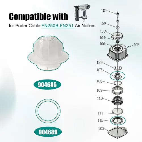 Miniatura 3 de BLOLACDZ 904685 y 904689 sello de válvula de cabeza de clavadora de repuesto compatible con Porter Cable FN250B FN251