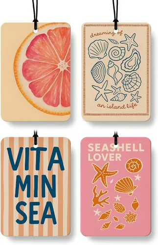 Miniatura 9 de Blue Coastal Beach Orange Car Air Freshener 4 Pcs, Summer Blue Bikini Starfish Palm Tree Round Hanging Air Freshener for Cars Closet Drawer Books
