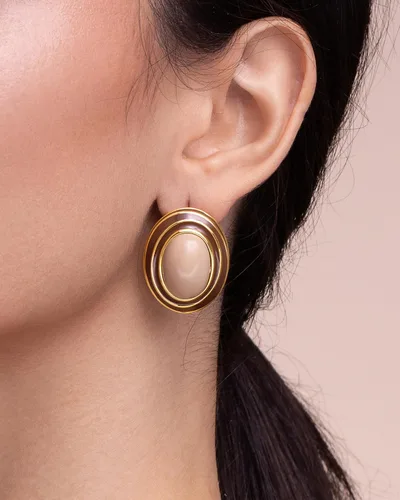 Miniatura 4 de Aretes grandes y gruesos chapados en oro de 18 quilates, ovalados, esmaltados, para mujer, color marrón grande, hechos a mano, exagerada, cúpula