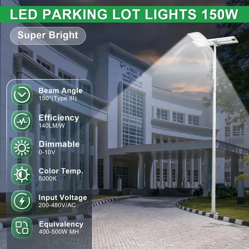Miniatura 2 de Luces LED de estacionamiento de 480 V, 150 W, 21000 lm 5000 K, luz de calle LED blanca (equivalente a 450 W MH/HPS), iluminación de carretera