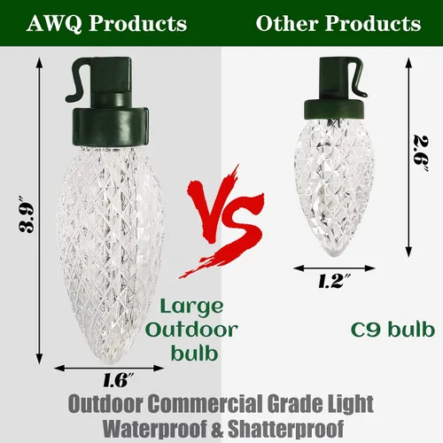 Miniatura 6 de AWQ Cadena de luces para exteriores de 35 pies de 3.9 pulgadas, luz de cono de pino súper grande, inastillable e impermeable, luz decorativa