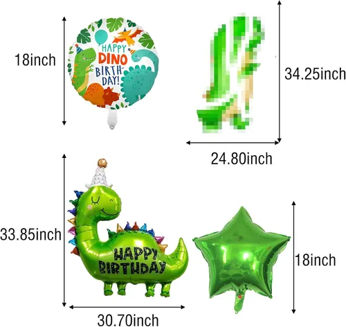 Miniatura 2 de Decoraciones de dinosaurio de primer cumpleaños - Globos de aluminio de dinosaurio y suministros de fiesta para niños