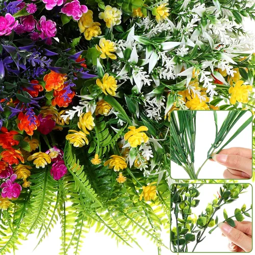 Miniatura 4 de Zeyune 42 paquetes de flores artificiales falsas resistentes a los rayos UV para exteriores, arbustos de plástico, plantas que no se decoloran