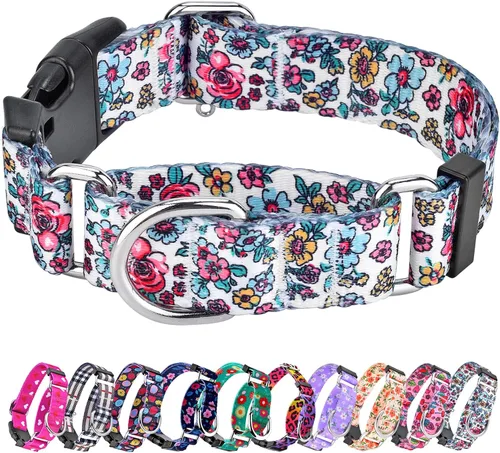 Collar Martingale para perros, collares ajustables de nailon suave con diseño especial lindos patrones para perros pequeños, medianos y grandes Flor