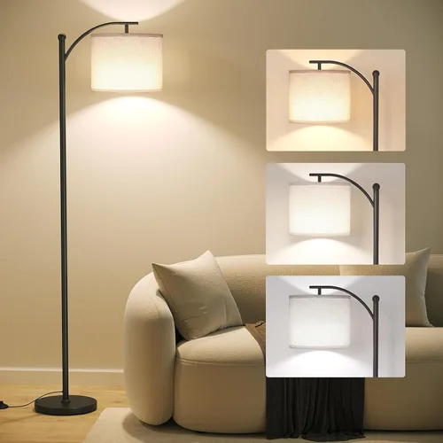 Miniatura 10 de SUNMORY Lámpara de pie de arco, moderna lámpara de pie con control remoto y bombilla regulable continua, lámparas de pie de metal con pantalla Negro