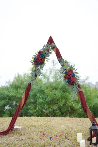 Miniatura 9 de ponatia Flores de Arco de Boda (Paquete de 2), Flores Borgoña y Azul Marino para Decoraciones de Boda, Señales de Bienvenida, Arcos de Boda