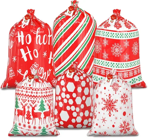 Miniatura 10 de OuMuaMua Paquete de 3 Bolsas Grandes de Regalo de Navidad - 49" x 35.5" Bolsas Jumbo de Plástico para Envolver Regalos de Navidad Reutilizables