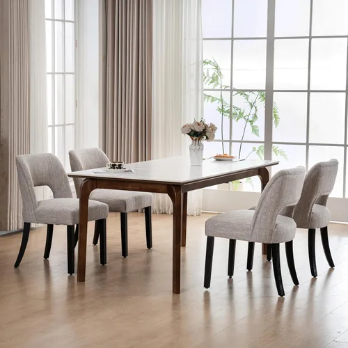 Miniatura 26 de VKNOW Juego de 2 sillas de comedor de madera, silla de comedor tapizada en tela moderna, silla de cocina, silla de cena de granja para cocina y Verde