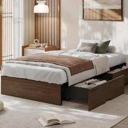 Miniatura 10 de GarveeHome - Marco de cama de plataforma de madera tamaño matrimonial, marco de cama de madera sin cabecero, soporte de listones de madera,