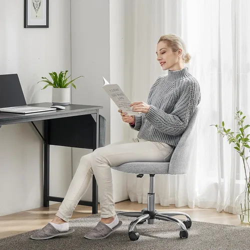 Miniatura 3 de Sweetcrispy Silla de tocador sin brazos, bonita y cómoda silla de escritorio para oficina en casa con ruedas, moderno asiento de trabajo tapizado