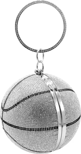 Miniatura 38 de UMREN Bolso cruzado con forma de baloncesto para mujer, con diamantes de imitación, bola redonda de cristal, bolso de mano para fiesta de boda