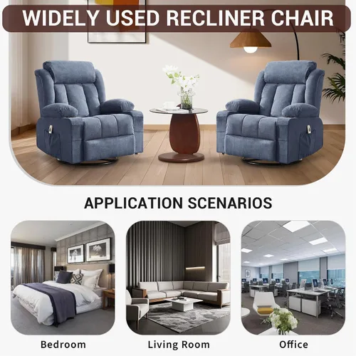 Miniatura 7 de GarveeHome Rocker - Silla reclinable giratoria con masaje de calor, grande, amplia, mecedora, sofá individual con 3 posiciones, 2 bolsillos