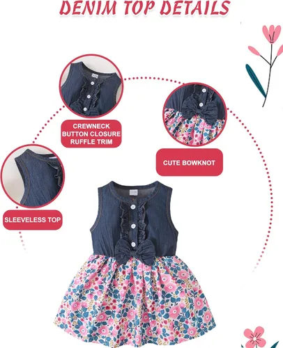 Miniatura 3 de Kucnuzki Trajes para niña pequeña, vestidos de princesa de girasol para bebé, ropa de verano sin mangas, falda tutú de jean para niñas