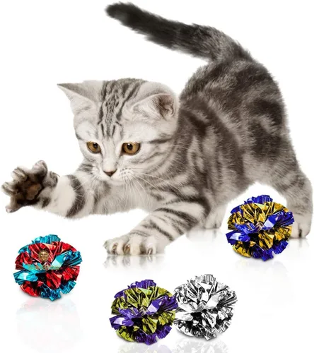 Miniatura 8 de Bolas de arruga SunGrow para gatos, brillantes, de Mylar, juguete antiestrés para gatitos, interactivo y atractivo, mantiene a los gatos adultos
