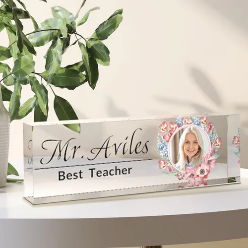 Placa de nombre personalizada para escritorio de oficina, sellos de nombre personalizados sobre cristal acrílico, placa de nombre para decoración de