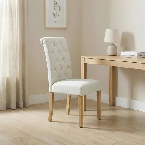 Miniatura 7 de Yaheetech Juego de 2 sillas de comedor tapizadas de tela con respaldo alto y patas de madera maciza para cocina, sala de estar, restaurante