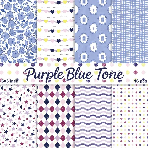 Miniatura 23 de PRSTINCOL Papel para álbum de recortes, 16 hojas de 6 x 6 pulgadas, suministros de álbum de recortes de estilo de ventana azul, papel de decoupage