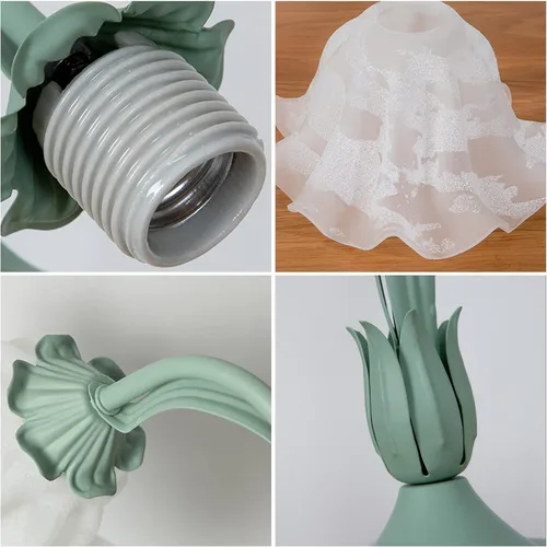 Miniatura 5 de Lámpara de mesa moderna regulable, lámpara de mesa de noche estilo flor verde con pantalla de cristal, lámpara de escritorio con interruptor