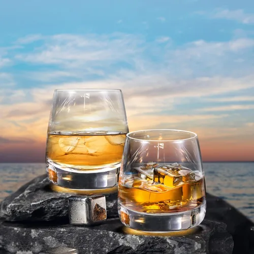 Miniatura 4 de Ohnijialit - Vasos de whisky de cristal de alta calidad de 10 onzas para cócteles antiguos, vasos gruesos con fondo pesado, vasos de whisky soplados