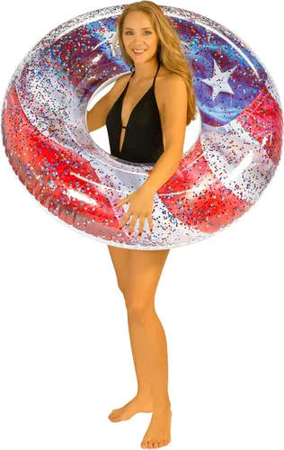 Miniatura 14 de Stars and Stripes American Flag Inflatable Outdoor Pool Rafts, Coolers, & Swim Rig Collection. Celebrate The USA. Fideos inflables de natación