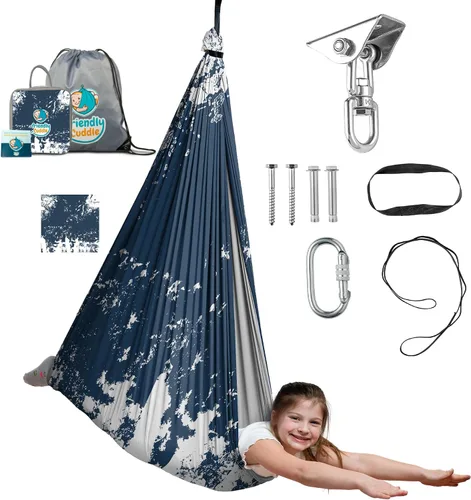 Miniatura 33 de Columpio sensorial de interior para niños o exterior – Soporta 300 libras, doble capa y giro de 360°, columpio hamaca de terapia de compresión