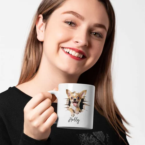 Miniatura 5 de Tazas de café con nombre personalizado único y emocionado Chihuahua rompió la pared, tazas de café personalizadas para perros, regalo para niños