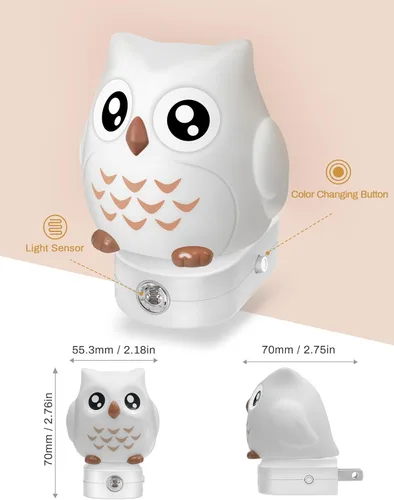Miniatura 7 de Luces nocturnas de búho enchufables a la pared, bonita luz nocturna para niños, luz nocturna LED de 8 colores con sensor de atardecer a amanecer