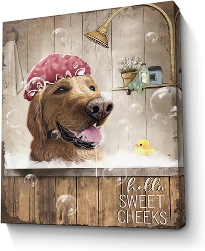 Miniatura 8 de Bonito oso para decoración de baño, arte de pared divertido con estampado de oso de casa de campo, pintura decorativa de pared enmarcada moderna