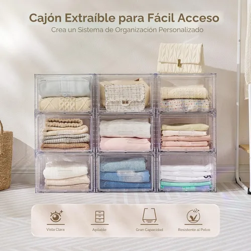 Miniatura 3 de Vtopmart - Paquete de 4 unidades de cajones de almacenamiento apilables transparentes de 18QT, organizadores de armario de fácil montaje
