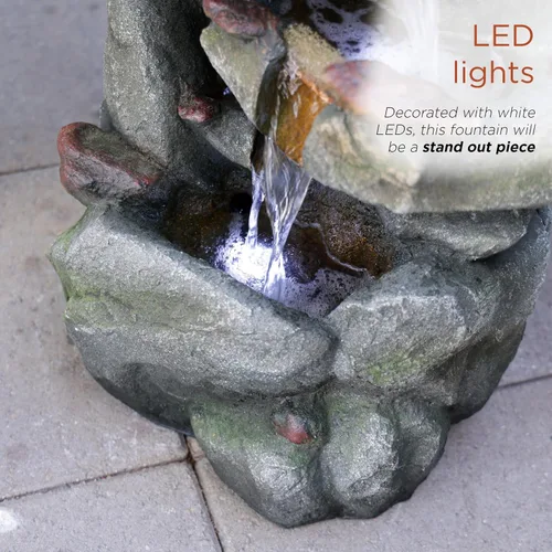 Miniatura 8 de Alpine Corporation fuente de piso de roca de 4 niveles para exterior de 31" de altura, cascada con luces LED blancas frías, gris
