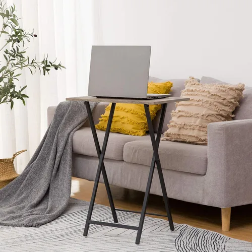 Miniatura 2 de HOOBRO Mesas Plegables para TV, Juego de 4 Bandejas de TV con Estante de Almacenamiento, Mesa Auxiliar Industrial para Comer en el Sofá, Mesa